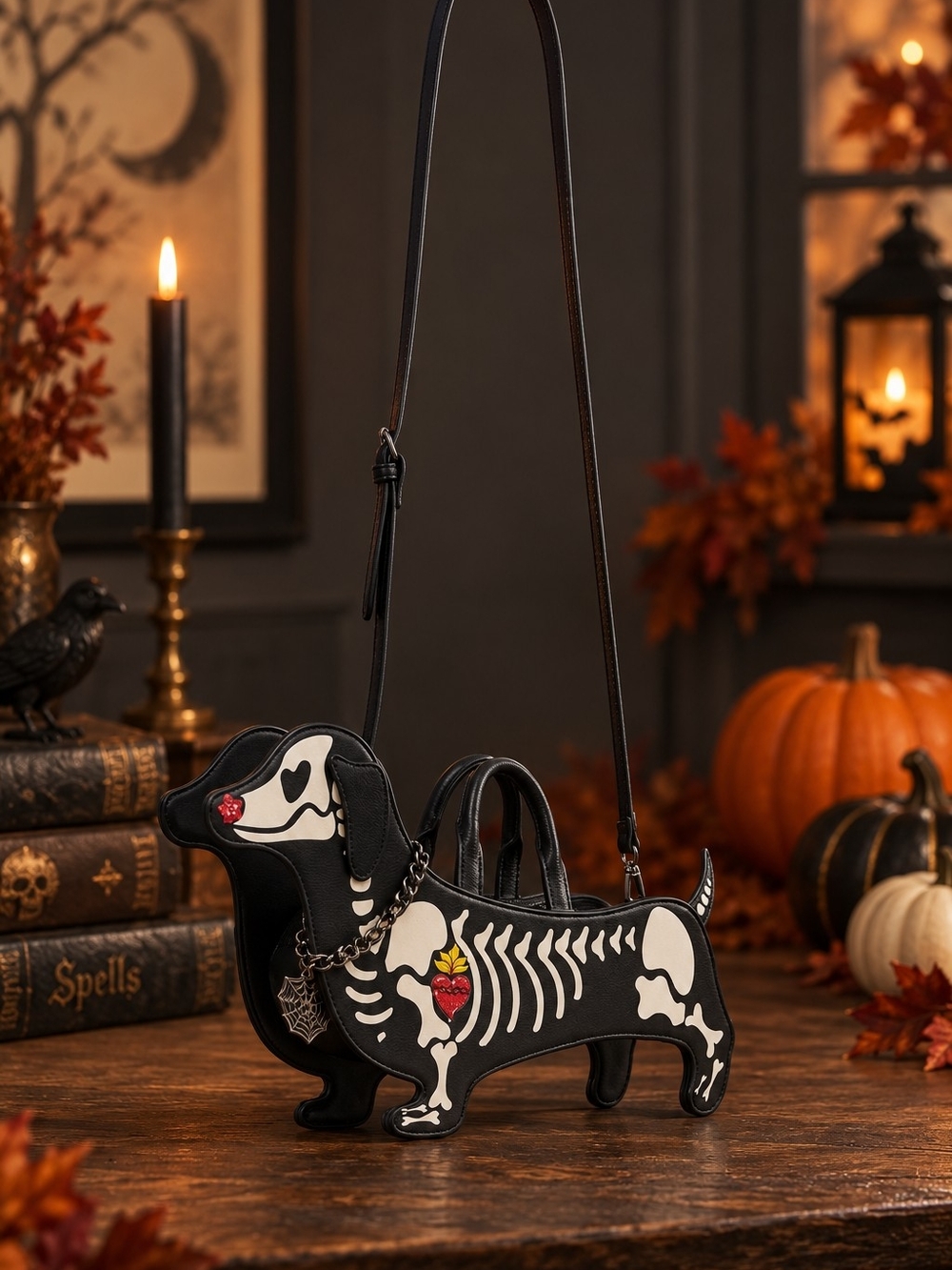 Skeleton Dachshund Dog Tote Bag - Black - Picture 2 of 4
